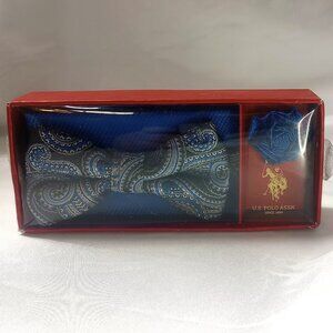 U.S. Polo Assn. Bow Tie & Pocket Square Gift Set – Blue Paisley Brand New in Box